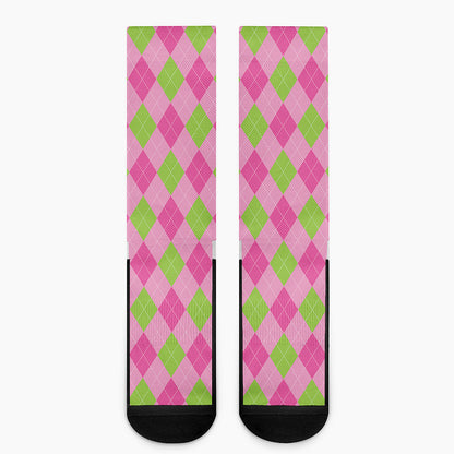 Green And Pink Argyle Pattern Print Crew Socks