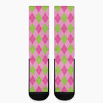 Green And Pink Argyle Pattern Print Crew Socks