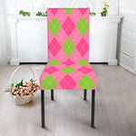 Green And Pink Argyle Pattern Print Dining Chair Slipcover