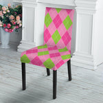 Green And Pink Argyle Pattern Print Dining Chair Slipcover