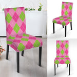 Green And Pink Argyle Pattern Print Dining Chair Slipcover