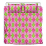 Green And Pink Argyle Pattern Print Duvet Cover Bedding Set