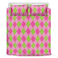 Green And Pink Argyle Pattern Print Duvet Cover Bedding Set