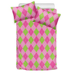 Green And Pink Argyle Pattern Print Duvet Cover Bedding Set