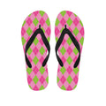 Green And Pink Argyle Pattern Print Flip Flops