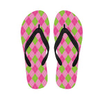 Green And Pink Argyle Pattern Print Flip Flops