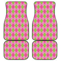Green And Pink Argyle Pattern Print Front and Back Car Floor Mats