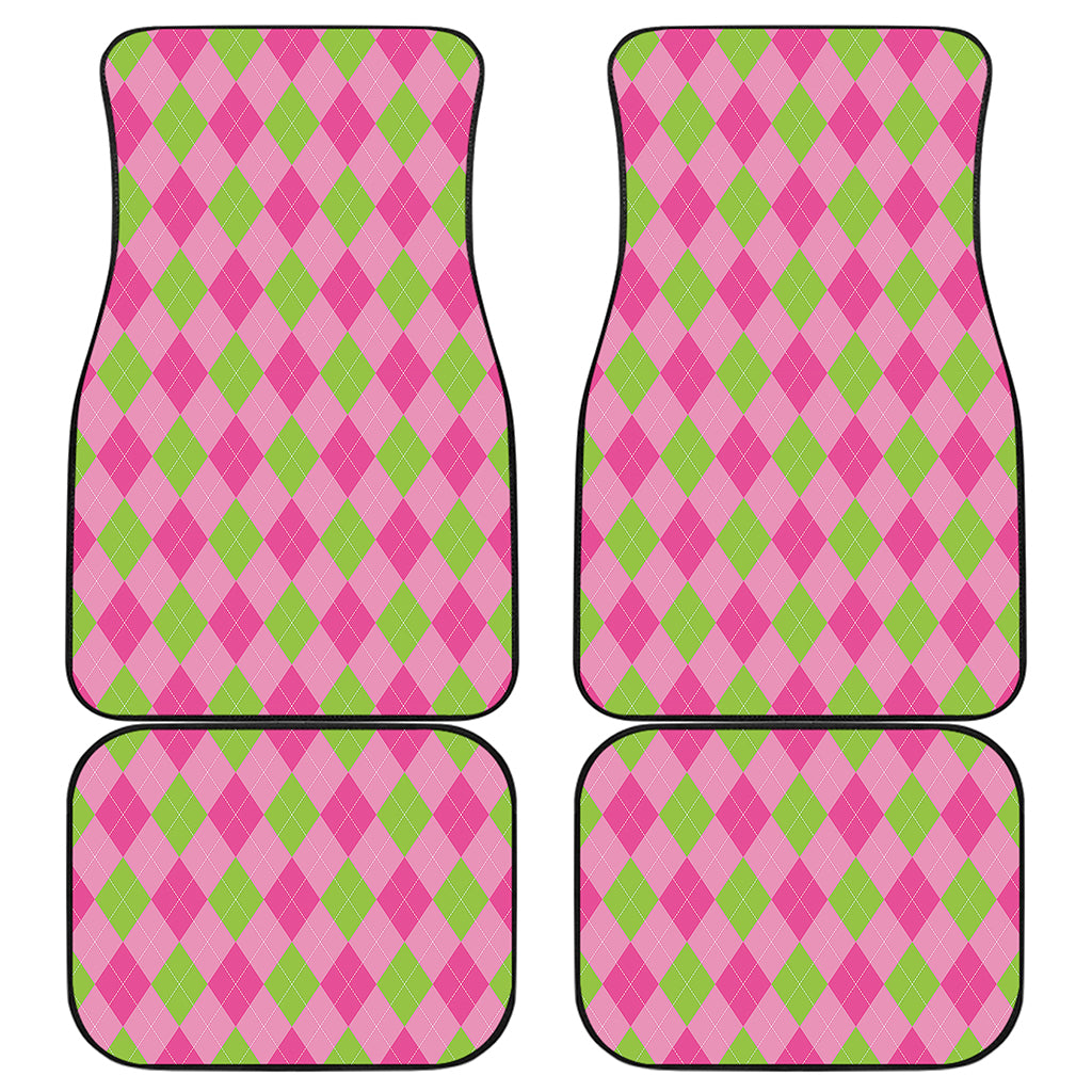 Green And Pink Argyle Pattern Print Front and Back Car Floor Mats