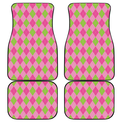 Green And Pink Argyle Pattern Print Front and Back Car Floor Mats