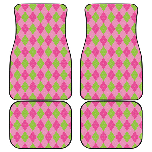 Green And Pink Argyle Pattern Print Front and Back Car Floor Mats