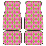 Green And Pink Argyle Pattern Print Front and Back Car Floor Mats