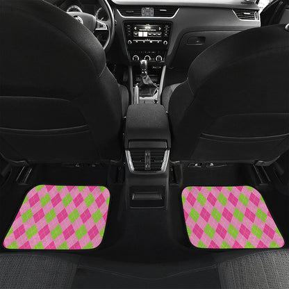 Green And Pink Argyle Pattern Print Front and Back Car Floor Mats