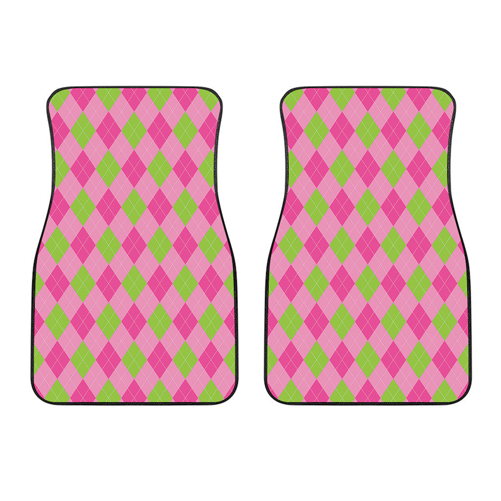 Green And Pink Argyle Pattern Print Front Car Floor Mats
