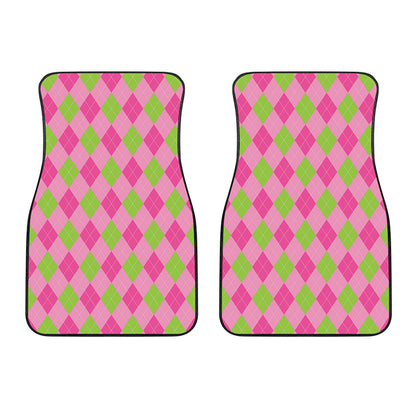 Green And Pink Argyle Pattern Print Front Car Floor Mats