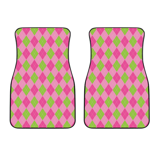 Green And Pink Argyle Pattern Print Front Car Floor Mats