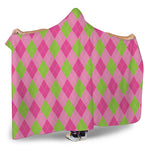 Green And Pink Argyle Pattern Print Hooded Blanket