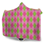 Green And Pink Argyle Pattern Print Hooded Blanket