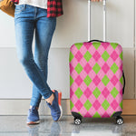 Green And Pink Argyle Pattern Print Luggage Cover