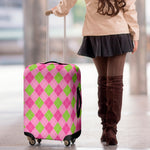 Green And Pink Argyle Pattern Print Luggage Cover