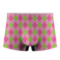 Green And Pink Argyle Pattern Print Men's Boxer Briefs
