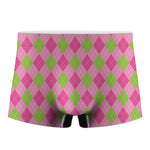 Green And Pink Argyle Pattern Print Men's Boxer Briefs
