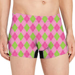 Green And Pink Argyle Pattern Print Men's Boxer Briefs