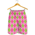 Green And Pink Argyle Pattern Print Men's Shorts
