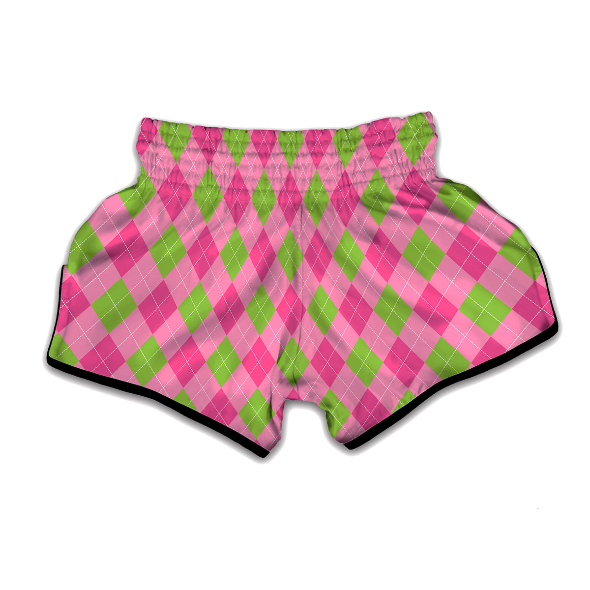Green And Pink Argyle Pattern Print Muay Thai Boxing Shorts