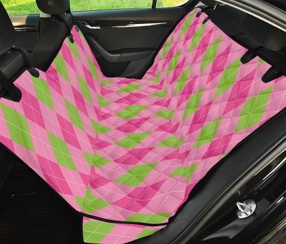 Green And Pink Argyle Pattern Print Pet Car Back Seat Cover