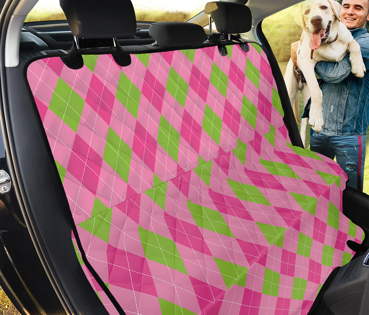 Green And Pink Argyle Pattern Print Pet Car Back Seat Cover