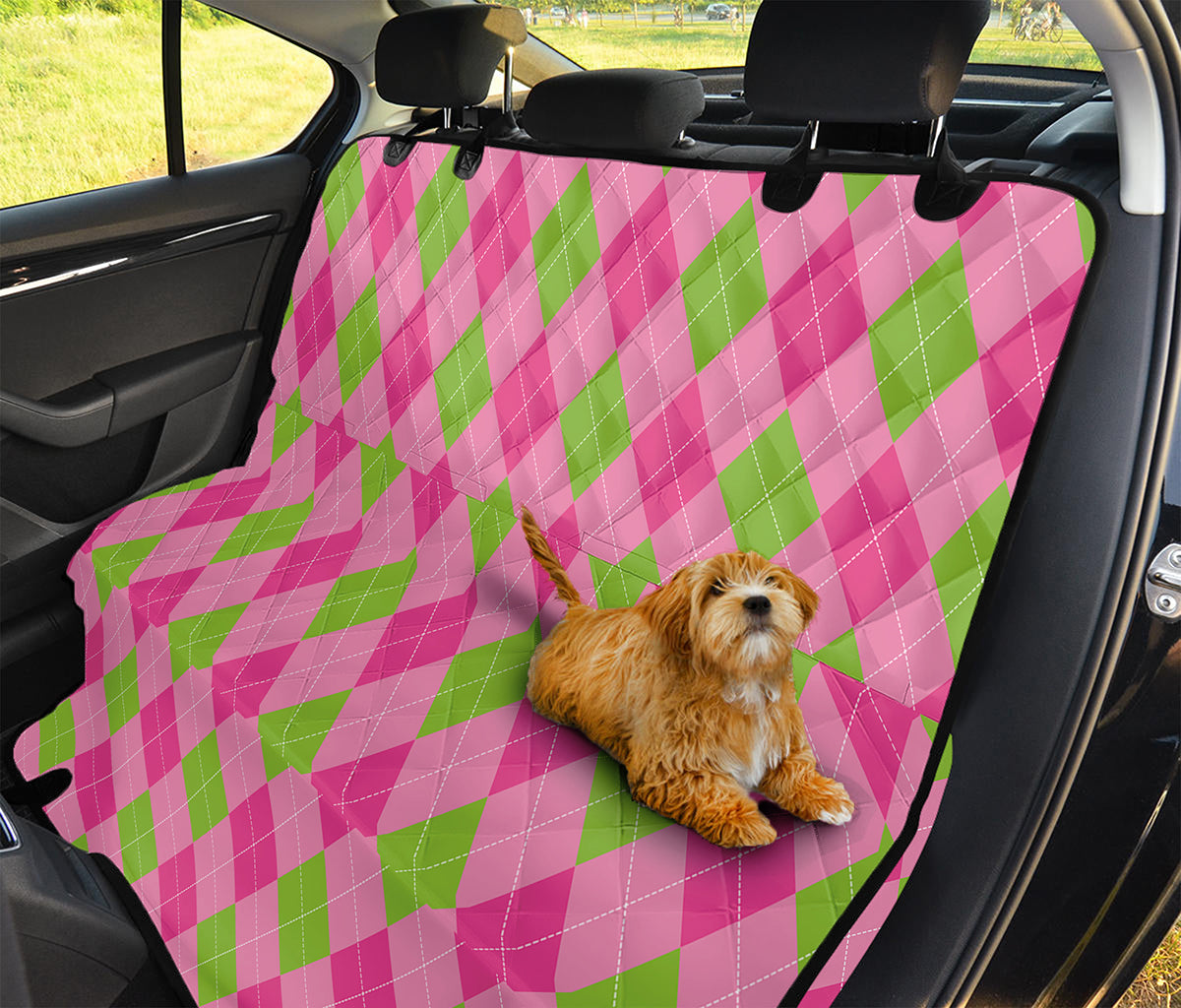 Green And Pink Argyle Pattern Print Pet Car Back Seat Cover
