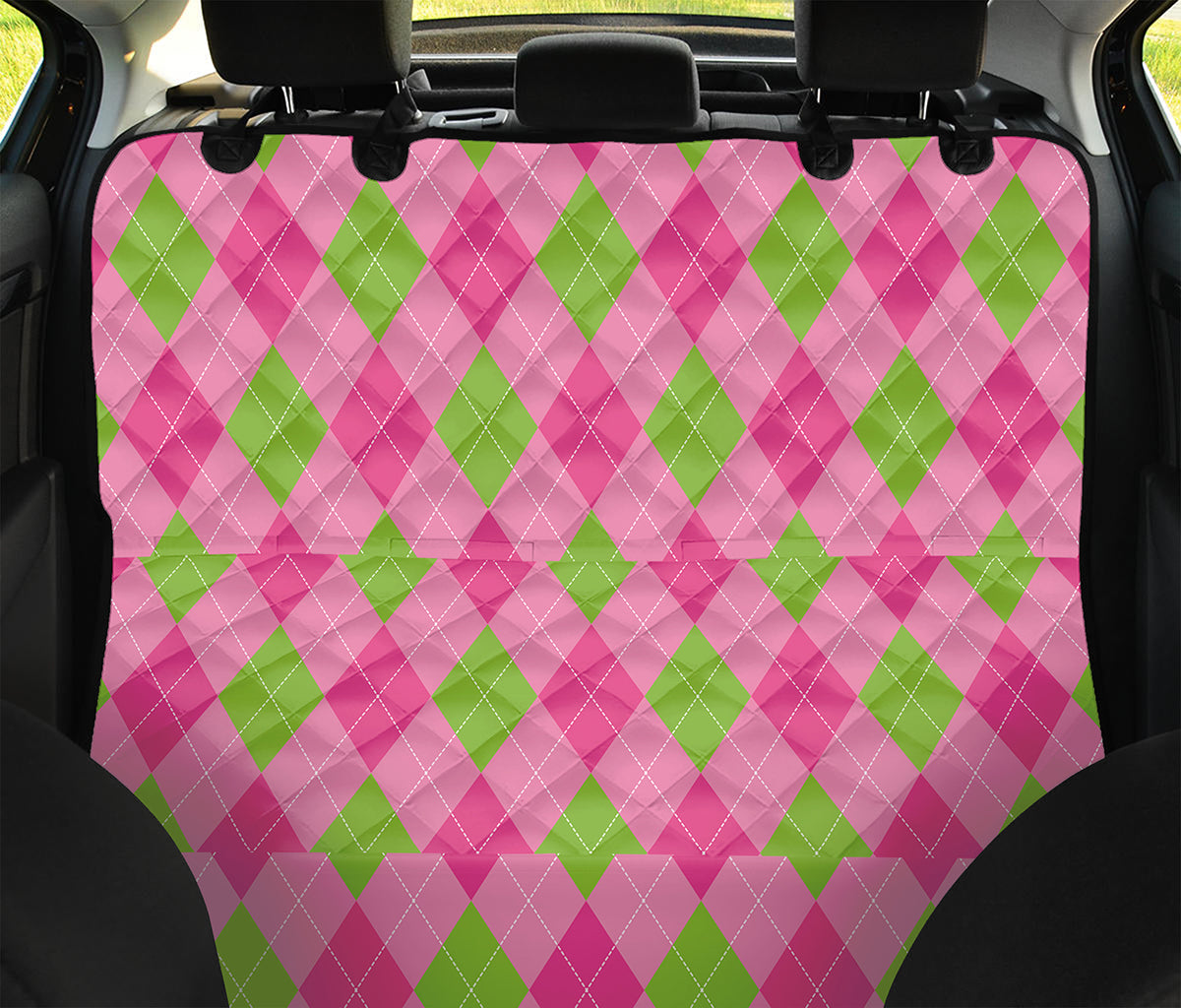 Green And Pink Argyle Pattern Print Pet Car Back Seat Cover