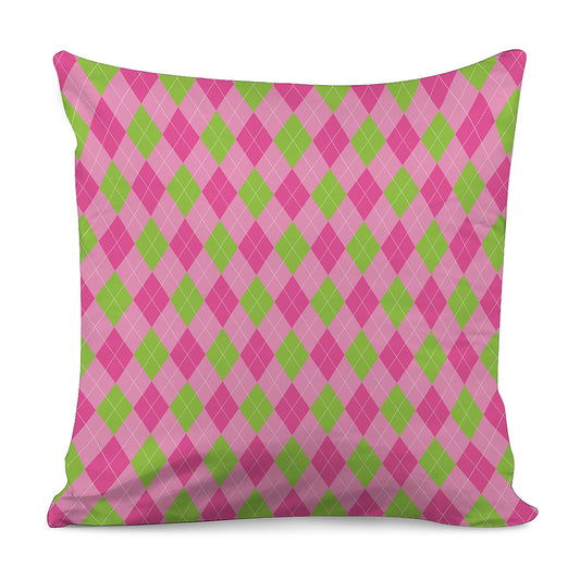 Green And Pink Argyle Pattern Print Pillow Cover