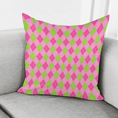 Green And Pink Argyle Pattern Print Pillow Cover