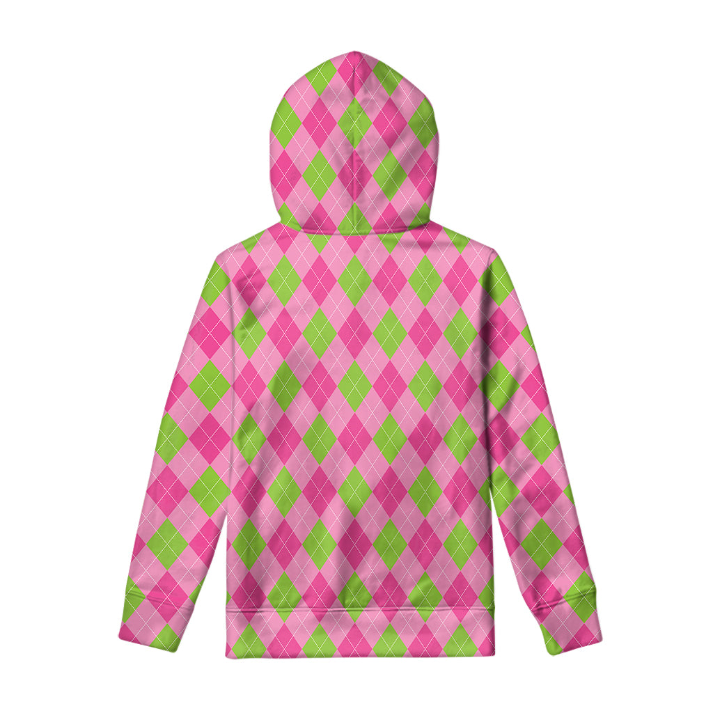 Green And Pink Argyle Pattern Print Pullover Hoodie