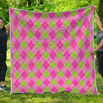 Green And Pink Argyle Pattern Print Quilt