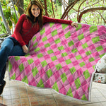 Green And Pink Argyle Pattern Print Quilt