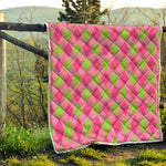 Green And Pink Argyle Pattern Print Quilt