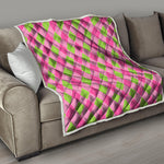 Green And Pink Argyle Pattern Print Quilt