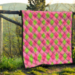 Green And Pink Argyle Pattern Print Quilt