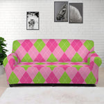 Green And Pink Argyle Pattern Print Sofa Cover