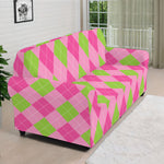 Green And Pink Argyle Pattern Print Sofa Cover