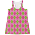 Green And Pink Argyle Pattern Print Women's Racerback Tank Top