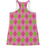 Green And Pink Argyle Pattern Print Women's Racerback Tank Top