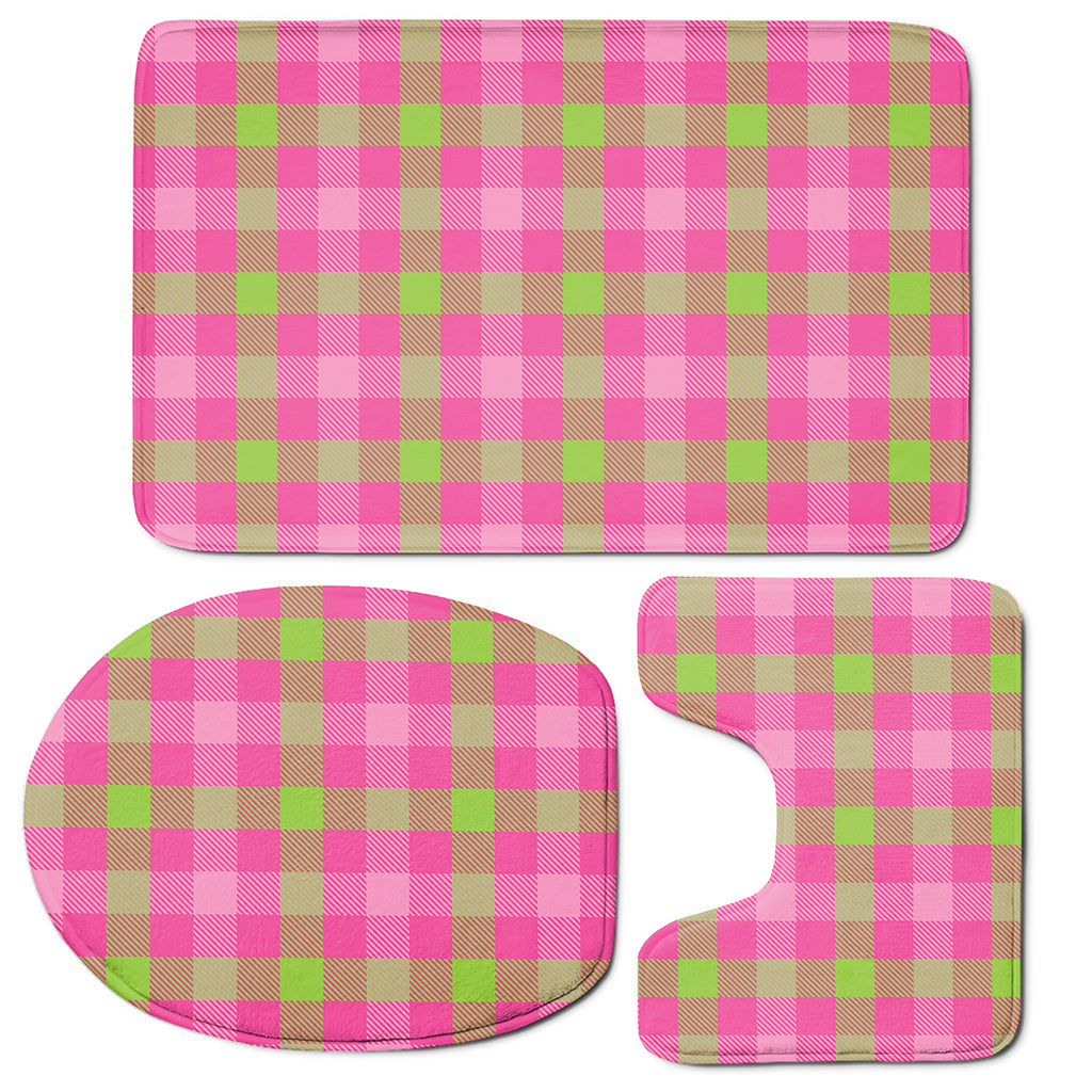 Green And Pink Buffalo Plaid Print 3 Piece Bath Mat Set