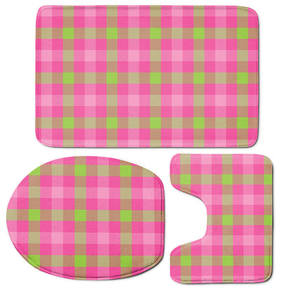 Green And Pink Buffalo Plaid Print 3 Piece Bath Mat Set