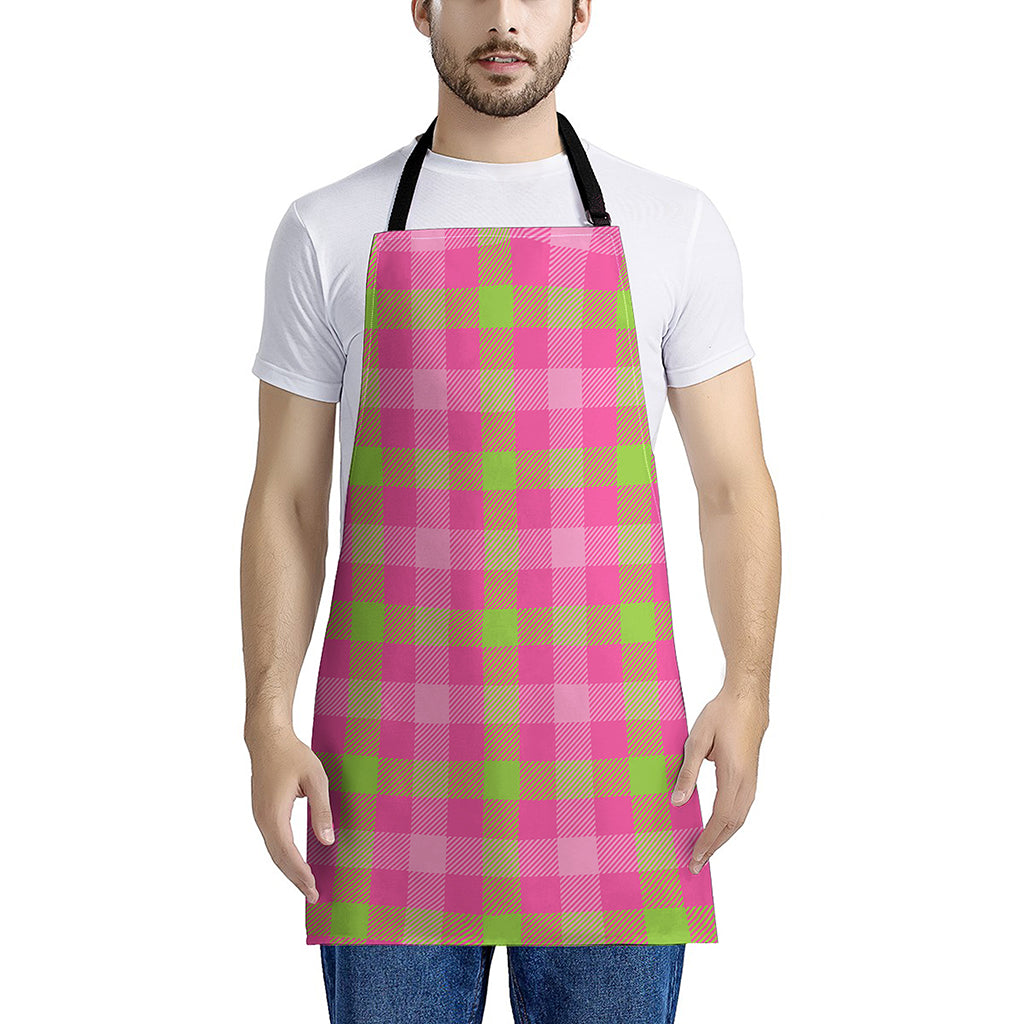 Green And Pink Buffalo Plaid Print Apron