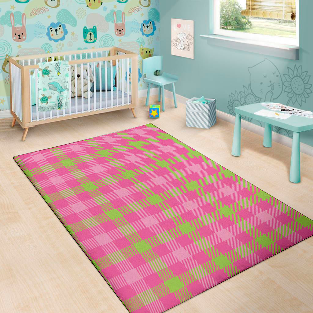 Green And Pink Buffalo Plaid Print Area Rug