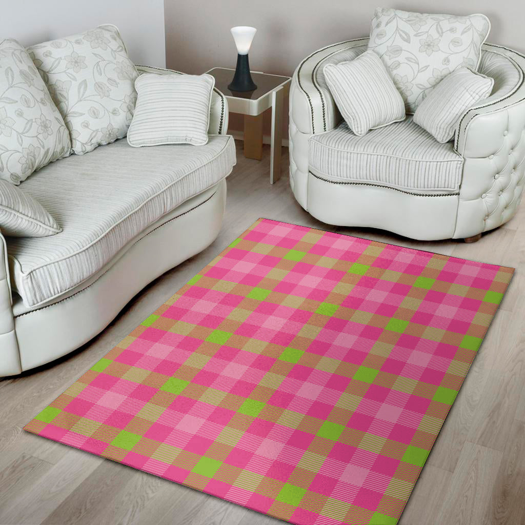 Green And Pink Buffalo Plaid Print Area Rug