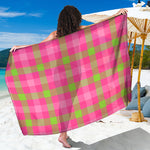 Green And Pink Buffalo Plaid Print Beach Sarong Wrap